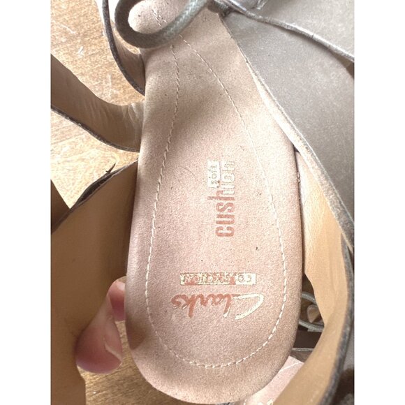 Clarks Helio Mindin Wedge Sandals Womens 10 Taupe Cork Strappy Open Toe Comfort - Picture 9 of 14